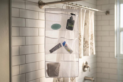 6 Storage Pockets Hanging Mesh Shower Caddy,Space Saving Bathroom Accessories and Quick Dry Bath Organizer with Hanger,White6