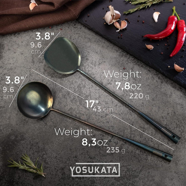 Carbon Steel Wok Pan – 11,8 - Blue Carbon Steel 17-Inch Wok Spatula, Ladle, 3 Pairs of Chopsticks Visit the Store5