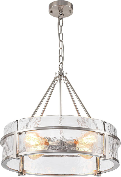 20.47" Modern Glass Chandelier for Dining Room, Brushed Nickel Textured9