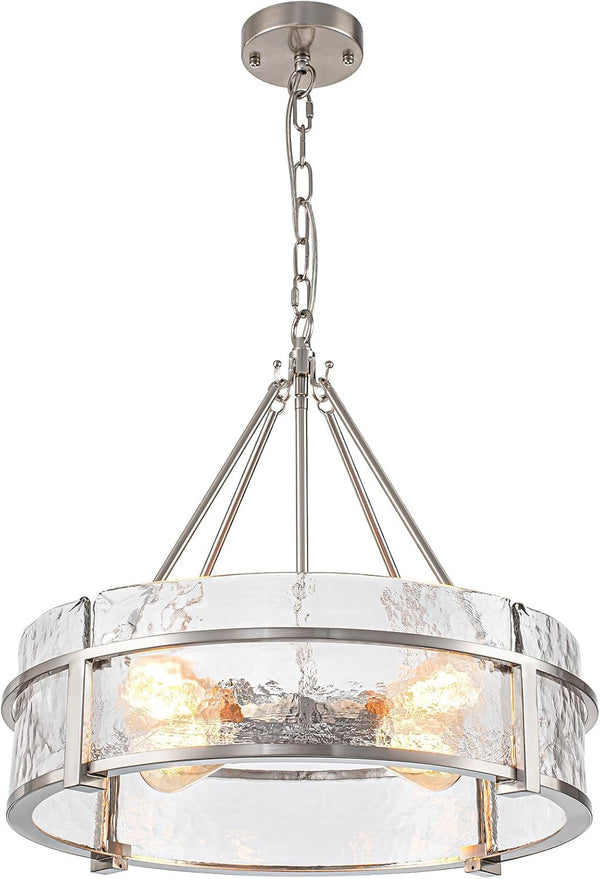 20.47" Modern Glass Chandelier for Dining Room, Brushed Nickel Textured9