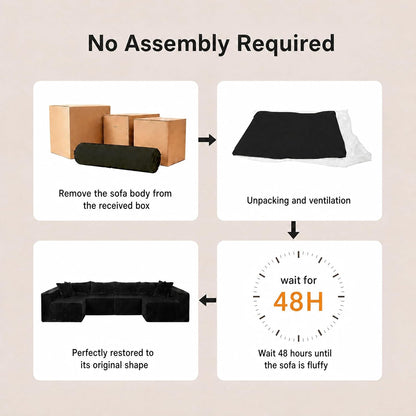 128" U-Shaped Modular Sectional Sofa No Assembly Required, Oversized Cloud Couch with Double Chaise, Corduroy Fabric for Living Room & Apartment, Black7