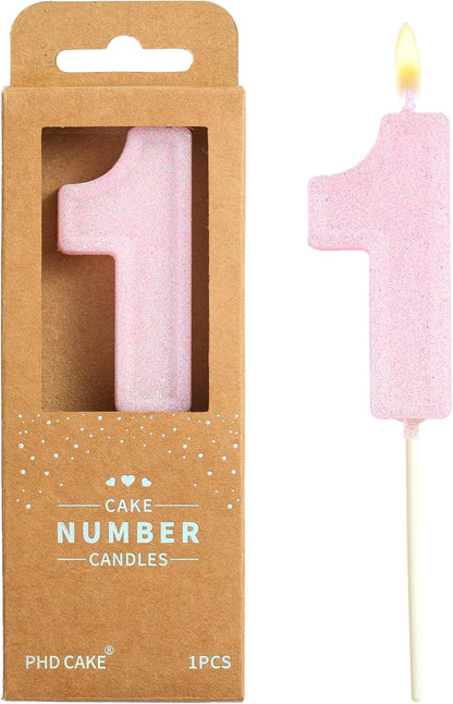 2.76 Inch Luxe Pink Glitter 1 Number Birthday Candles, Pink Number Candles, Cake Number Candles, Party Celebration1