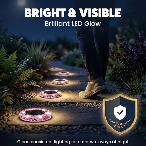 8 Pk Mosaic Solar Lights Outdoor LED Disk Pathway Lights, Pink7