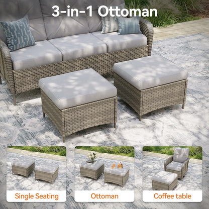 10-Piece Patio Furniture Set with 44'' Fire Pit Table, Luxury Outdoor Furniture Set with 360° Swivel Chairs, Patio Conversation Set for Backyard, Poolside & Garden, Beige/Gray4
