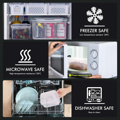 5-Pack Large Fruit Storage Container for Fridge Leak Proof with Removable Colander, BPA Free Dishwasher & Microwave Safe Largest 4.15L6