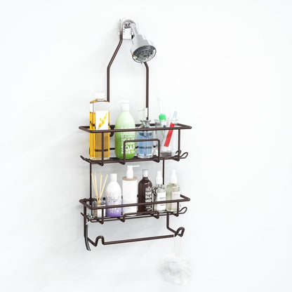Shower Caddy Hanging over Shower Head Rust Roof Shower Organizer with 10 Hooks for Razor Shampoo Holder Bathroom Shower Rack Storage Shelf with Towel Bar – Bronze1