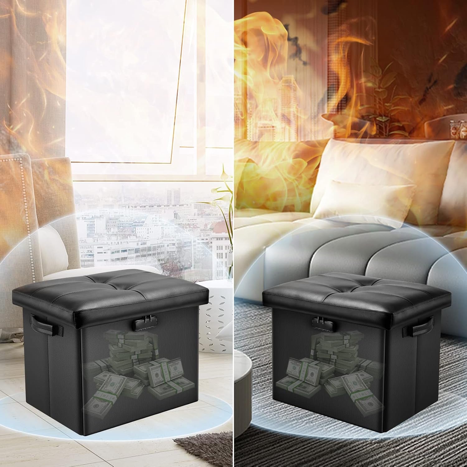 storage-ottoman-with-lock-fireproof-folding-ottoman-foot-rest-stool-storage-chest-with-storage-safe-for-important-documents-waterproof-17-inches-short-ottoman-foot-stool-with-handles-black