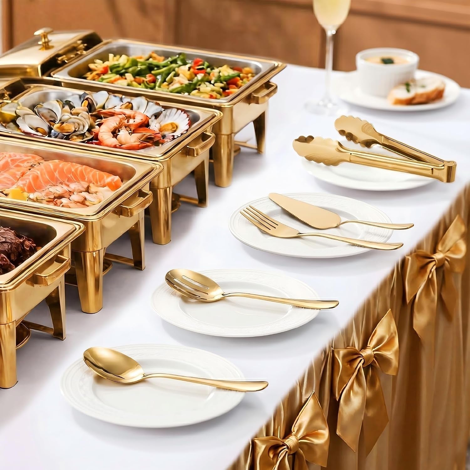 11pcs-stainless-steel-gold-serving-utensils-8-7serving-spoons-8-7slotted-spoons-serving-fork-9-serving-tongs-cake-server-hostess-serving-set-for-chafing-dish-buffet-catering-parties