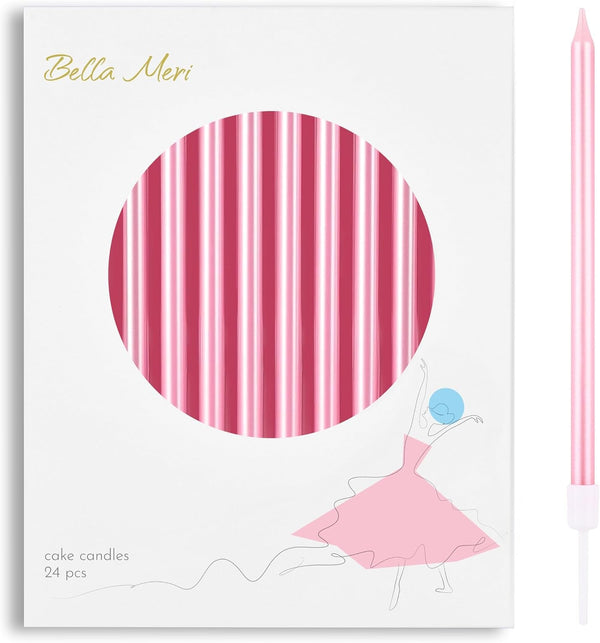 Pink Long Thin Metallic Birthday Candles, Cake Candles, Birthday Parties, Wedding Decorations, Party Candles1
