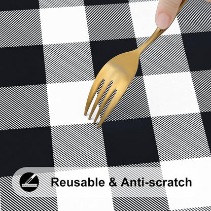 6 Foot Picnic Table Cloth, Flannel Backed Fitted Vinyl Tablecloths | Waterproof Elastic Rectangle Tablecloth ,Buffalo Plaid Table Covers for Dining, Camping, Outdoor (Black and White, 30" X 72")8