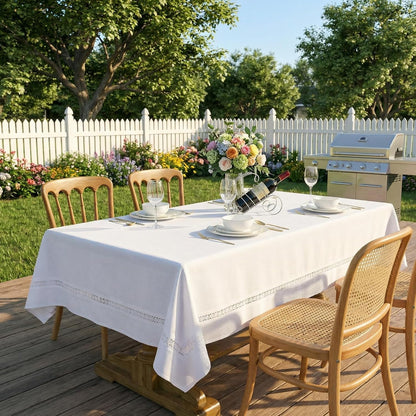 Heavy Duty Fabric Tablecloth with White Lace-Waterproof/Wrinkle Free/Stain Resistant/Oil Proof-For Dining,Indoor&Outdoor,Wedding,Holiday,White,Rectangle 60X120Inch3