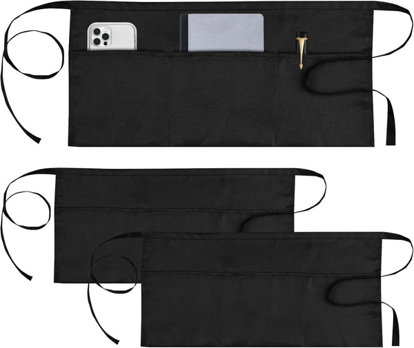 3 Pack Server Apron, Short Waitress Apron with Pockets for Servers, Waiters | Mandiles Para Mujer Para Trabajo with 3 Pockets, Polyester, Wear-Resistant & Stain-Proof for Restaurants, Kitchens, Cafes1
