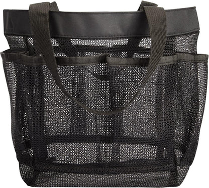 Mesh Shower Caddy Tote Bag 8 Pockets, Hanging Portable Toiletry Bag for Men and Women, College Dorm Essentials Quick Dry Bath Organizer for College Dorms, Gym, Camp (Black)6
