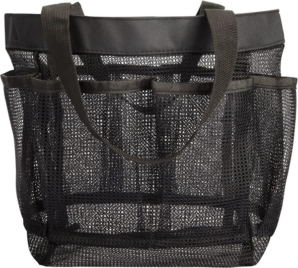 Mesh Shower Caddy Tote Bag 8 Pockets, Hanging Portable Toiletry Bag for Men and Women, College Dorm Essentials Quick Dry Bath Organizer for College Dorms, Gym, Camp (Black)6
