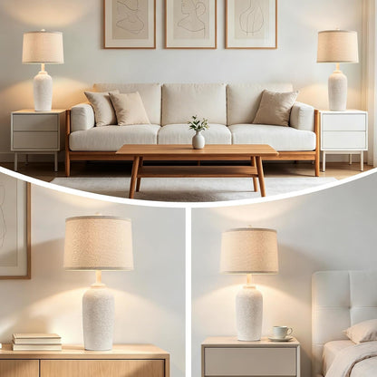 Farmhouse Table Lamp for Living Room, Stone-Like Bedside Lamp for Bedroom2