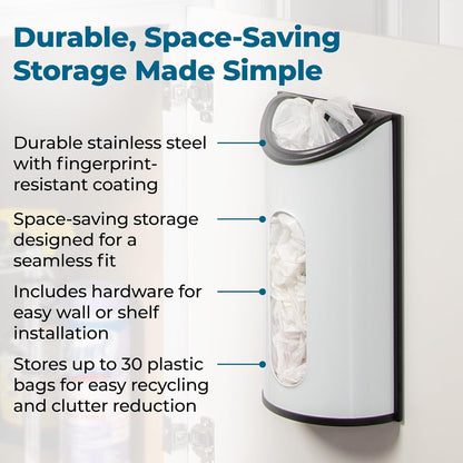 Stainless Steel Plastic Bag Saver & Trash Bag Dispenser, Wall-Mounted Plastic Bag Organizer for Kitchen, Pantry, Garage, Durable Stainless Steel Storage for Grocery Bags and Space-Saving4