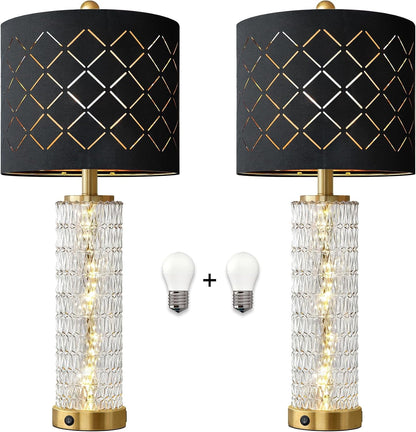 27.75" Gold Black Table Lamps Set of 2 with Nightlight for Bedside9