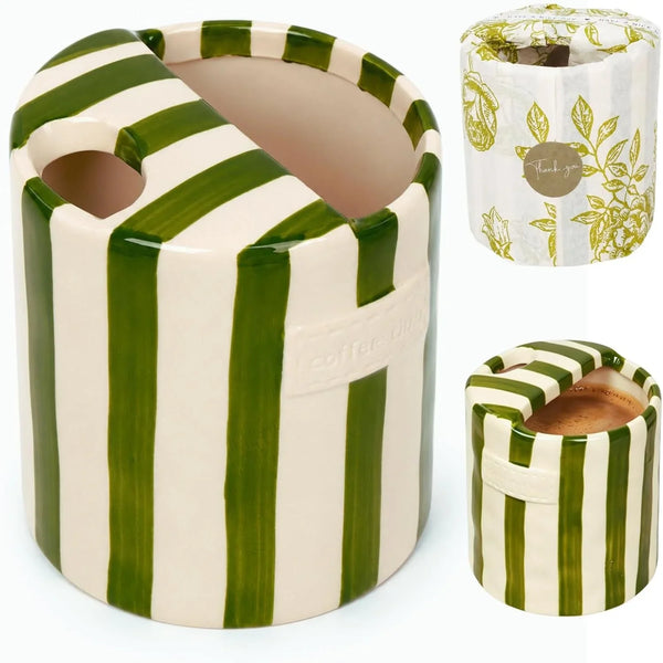 Coffee Mug Espresso Cup 10Oz Ceramic Coffee Mugs Porcelain Coffee Cup Hand-Painted Striped Art Multiple Use for Kitchen, Dining-Green1
