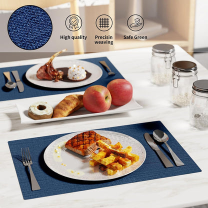 Cloth Placemats, Set of 6 Heat-Resistant Cotton Linen Blend Double Layered Machine Washable Place Mats, Wrinkle Free Thick Fabric Dining Table Mats for Indoors & Outdoors (Navy Blue, 6)4
