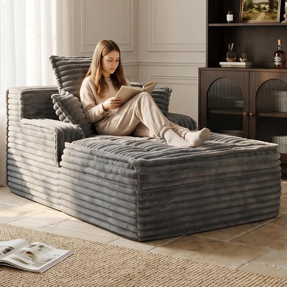 Boneless Chaise Lounge Couch Indoor, Small Corduroy Upholstered Sleeper Sofa Bed Reading Chairs with 3 Pillows, Fluffy Comfy Cloud Sofas Couches, Compression Boneless Sofa for Small Corner1