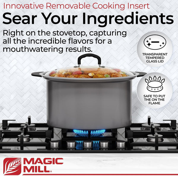 Slow Cooker 10 Quart | Extra Large Non-Stick Metal Searing Pot & Transparent Tempered Glass Lid Multipurpose Lightweight Slow Cookers, Pot Is Safe to Put the on the Flame, Dishwasher Safe2