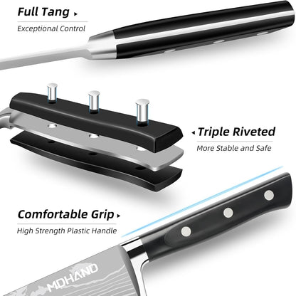 Chef Knife Set with Roll Bag, Professional Knife Set with Sharpener | High Carbon Stainless Steel 9PCS Kitchen Knife Set, Forged Triple Rivet Handle, Kitchen & Home Cooking, Dishwasher Safe Black4