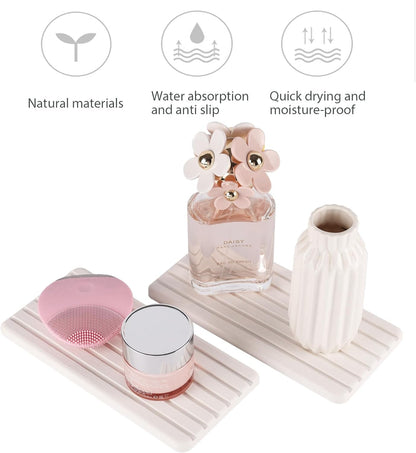 2 PCS Water Absorbent Diatomite Coasters, 8.3" X 4" Water Absorbing Stone Tray for Sink, Stone Drying Mat for Kitchen Counter, Stone Soap Tray Used for Hand Soaps & Toiletries & Plants2