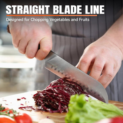 Santoku Knife, 7 Inch Japanese Chef Knife for Vegetable Chopping & Meat Dicing, High Carbon German Steel, Ergonomic Handle - Fiery Phoenix Series6