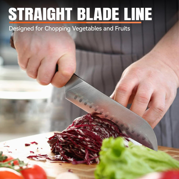 Santoku Knife, 7 Inch Japanese Chef Knife for Vegetable Chopping & Meat Dicing, High Carbon German Steel, Ergonomic Handle - Fiery Phoenix Series6