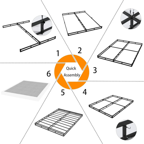 Queen Size Box Spring Bed Base 9 Inch, 3000Lbs Heavy Duty Box Spring Queen Metal Mattress Foundation, Tool-Free Easy Assembly, Noise Free5