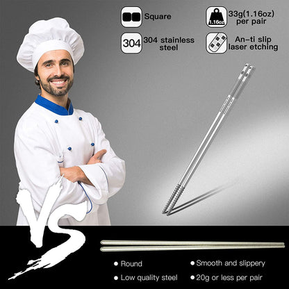 Metal Chopsticks Reusable 18/8 Stainless Steel Chopsticks Multipack Dishwasher Safe Chop Sticks Cute Laser Engraved Non-Slip Japanese Korean Chopstick for Cooking Eating 9 1/4 Inches 5 Pairs Gift Set6