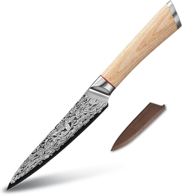 DONGSUN 5 Inch Damascus Utility & Steak Knife with North American Black Walnut Sheath, 67-Layer VG10 Forged Steel Japanese Kitchen Knife, Professional Durable Sharpness1
