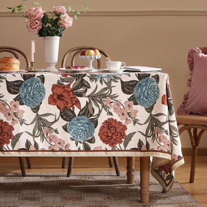 Designer Rectangular Linen Tablecloth,118"X67"-Burgundyred2