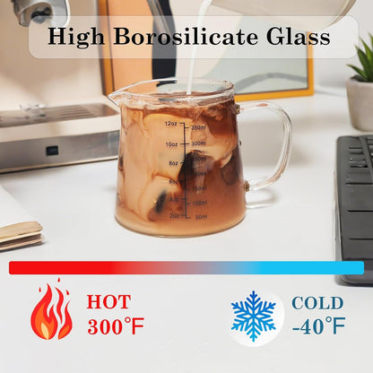 Espresso Cups12Oz, Espresso Accessories, Expresso Shots Cup, Heat-Resistant Glass Measuring Cup, Milk Frothing Pitcher, Frother Cup, Creamer Container, Dishwasher/Microwave/Stovetop Safe4