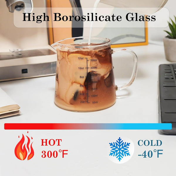 Espresso Cups12Oz, Espresso Accessories, Expresso Shots Cup, Heat-Resistant Glass Measuring Cup, Milk Frothing Pitcher, Frother Cup, Creamer Container, Dishwasher/Microwave/Stovetop Safe4