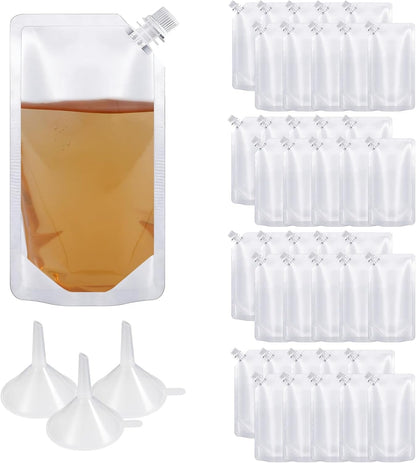 Plastic Flasks 40 PCS - Leak-Proof, Reusable, Flexible Juice Bags, Bpa-Free for Travel, Outdoor Sports, Concerts, Events (8OZ - 40PCS + 3 Funnels)1