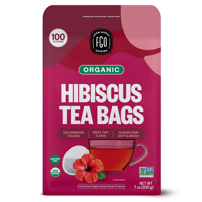 Organic Hibiscus Tea, 100 Count, Eco-Conscious Tea Bags, Caffeine Free, Packaging May Vary (Pack of 1)1
