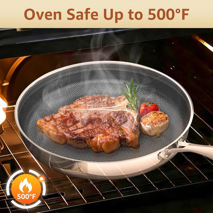 Hybrid 8-10-12 Inch Nonstick Frying Pan Set | PFOA Free | Stainless Steel Skillet | Non-Toxic | Stay-Cool Detachable Handle | Dishwasher and Oven Safe | Induction Ready7