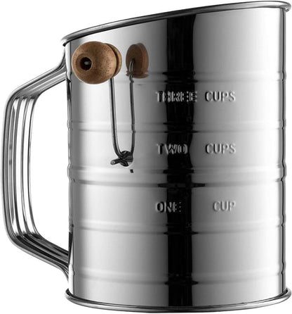 Stainless Steel Flour Sifter for Baking with Hand Crank - 3 Cup | Fine Mesh, Silver Color, Double Loop Agitator, Rust Resistant1