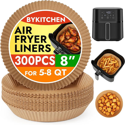 300PCS 8 Inch Disposable Air Fryer Liners for 5 to 8QT Airfryer | round Air Fryer Parchment Paper Compatible with Ninja AF141 5 QT Pro AF181 6.5 QT, Chefman /Cosori 6 QT, Airfryer Accessories1