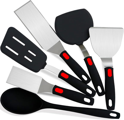 Spatula Set 6-Piece - Kitchen Utensils Set Cooking Stainless Steel Turner Set, 600°F Heat Resistant, Metal Spatulas for Griddle/Cast Iron & Nonstick Safe Silicone Tools for Egg, Pancake, Burger1
