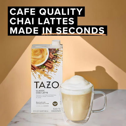 TAZO Classic Chai Latte Concentrate, 32 Oz Carton | Premium Caffeinated Black Tea with Cinnamon, Ginger, Cardamom and Vanilla Spices for Hot or Iced Chai Tea Lattes10