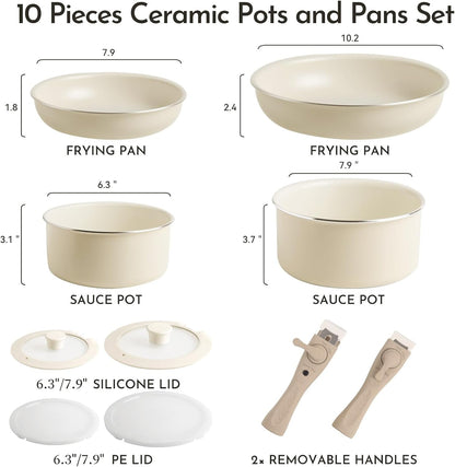 18-Piece Ceramic Nonstick Cookware Set, Pfas/Pfoa/Ptfe-Free & Non-Toxic Pots and Pans Set with Detachable Handles, Dishwasher Safe & Induction Compatible for Kitchen & RV Cooking2