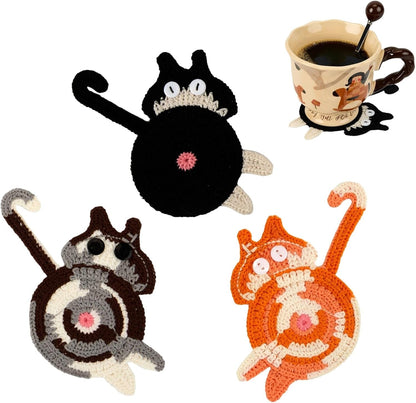 Cat Gifts for Cat Lovers 3PCS Cat Coaster Woven Creative Cat Coaster9