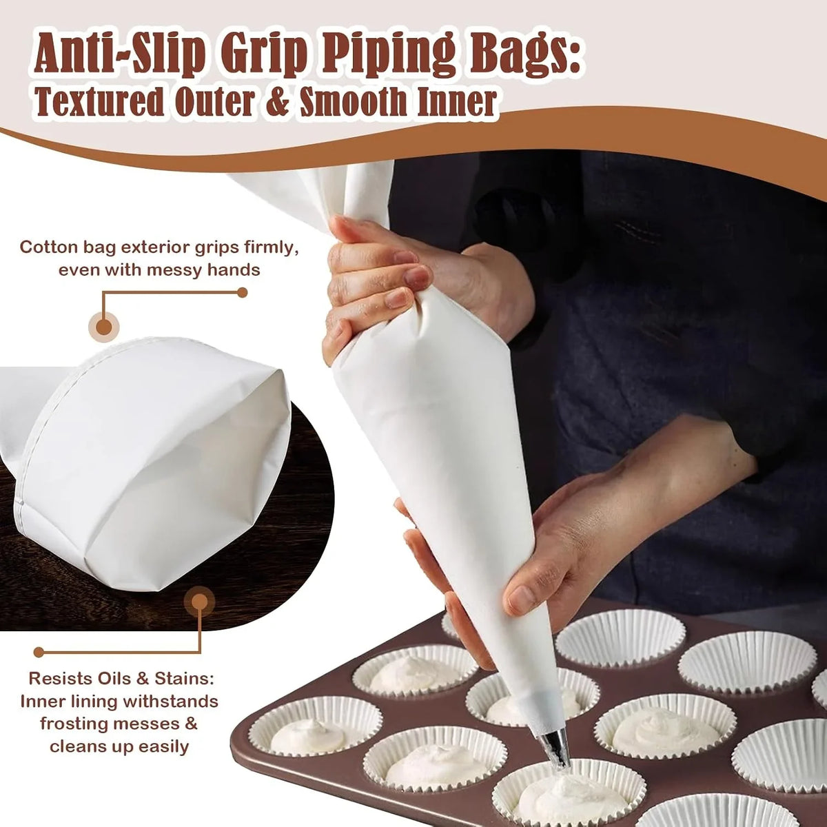 9-piece-reusable-piping-bags-and-tips-set-with-stainless-steel-nozzles-thick-cotton-bag-6-stainless-steel-tips-secure-coupler-and-brush-for-cakes-cupcakes-and-cookies-decorating-easy-to-reuse
