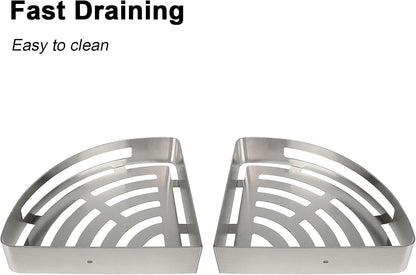 Bathroom Shower Caddy 2 Pack, 304 Stainless Steel Shower Organizer with 2 Hooks, No Drill (Corner Shelf, Brushed Nickel)5