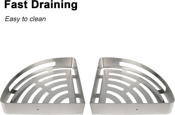 Bathroom Shower Caddy 2 Pack, 304 Stainless Steel Shower Organizer with 2 Hooks, No Drill (Corner Shelf, Brushed Nickel)5