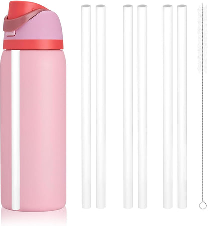Replacement Straw for Owala Water Bottle 24 Oz 32 Oz, 6PCS Reusable Plastic Straws Compatible with Owala Water Bottle，Bpa-Free Straws and 1 Cleaner Brush White1