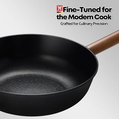 Aluminum Body Flat Bottom Wok, Restaurant & Business Grade Fry Pan Titanium Coated Non-Stick Surface, Wooden Handle, Made in Korea, Deep Large Skillet, Black(17.91"L X 11.22"W X 3.15"H)8