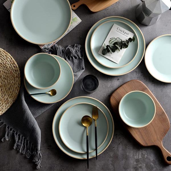 Melamine Dinnerware Sets, Plates and Bowls Sets 12 Pcs, Melamine Plates, Dish Set for 4, Unbreakable Dinnerware Set for Party, BPA Free, Suitable Indoors and Outdoors (Mint Green)1